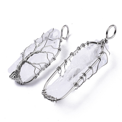 Natural Quartz Crystal Wire Wrapped Pointed Pendants G-T133-P02E-1