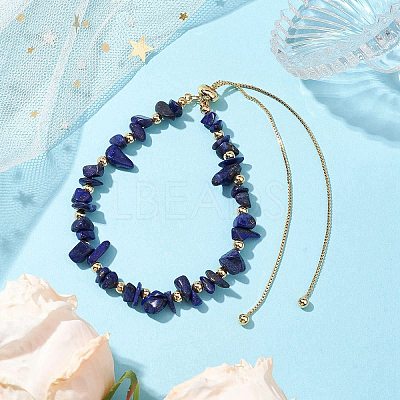 Adjustable Natural Lapis Lazuli Chips Beaded Slider Bracelets for Women BJEW-JB10489-1