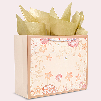 1Pc Flower Printed Paper Gift Bags with Rope Handle ABAG-SP0001-30C-1
