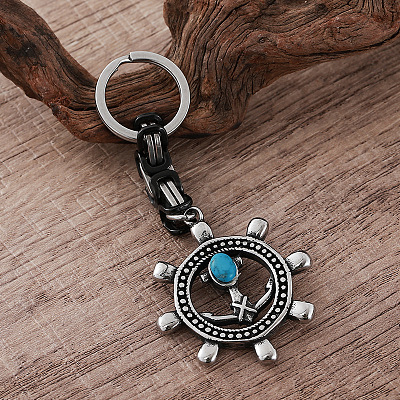 Vintage Men's 304 Stainless Steel & Resin Synthetic Turquoise Keychains JC3648-1