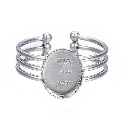 Non-Tarnish 304 Stainless Steel Open Cuff Finger Ring Cabochon Settings STAS-T060-07P-1