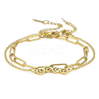 304 Stainless Steel Paperclip Chains & Cable Chain Bracelet Sets AJEW-U005-05C-G-1