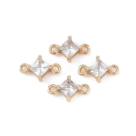 Brass Pave Glass Rhombus Links Connector Charms GLAA-Q088-001E-1
