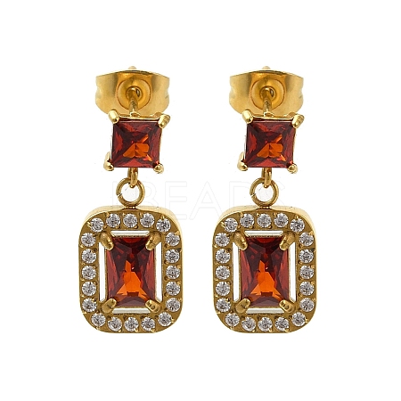 Ion Plating(IP) 304 Stainless Steel Micro Pave Cubic Zirconia Dangle Stud Earrings EJEW-H018-04G-02-1