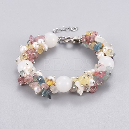 Natural Mixed Stone and White Jade Beads Bracelets BJEW-JB04163-01-1
