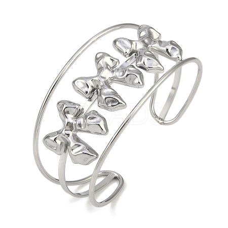 Non-Tarnish 304 Stainless Steel Wide Hollow Bowknot Open Cuff Bangles BJEW-Q348-04P-01-1