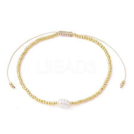 Natural Pearl & Seed Braided Bead Bracelets BJEW-JB09722-01-1