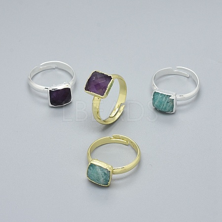 Adjustable Natural Gemstone Finger Rings RJEW-L089-09M-1