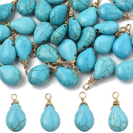 30Pcs Dyed Synthetic Turquoise Pendants PALLOY-YW00132-1