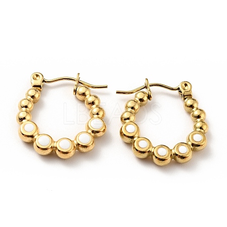 Ion Plating(IP) 304 Stainless Steel Round Beads Wrap Hoop Earrings with Enamel for Women EJEW-G293-16E-G-1