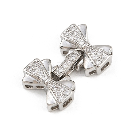 Brass Micro Pave Clear Cubic Zirconia Fold Over Clasps KK-C075-41P-1