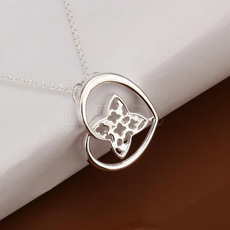 Trendy Silver Color Plated Brass Hollow Heart Pendant Necklaces For Women NJEW-BB12801-1