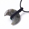 Adjustable Natural & Synthetic Mixed Gemstone Double Horn Pendant Necklace with Wax Cord for Women NJEW-B086-01-5