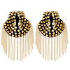 2Pcs Felt & CCB Plastic & Alloy & Iron Curb Chain Tassel Rivet Epaulettes AJEW-GA0010-65G-1