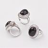 Natural Dyed & Heated Black Agate Finger Rings RJEW-P122-20-1
