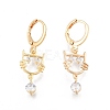 Clear Cubic Zirconia Cat Dangle Leverback Earrings EJEW-N012-82-2