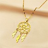 Woven Net/Web with Feather 304 Stainless Steel Boho Pendant Necklaces for Women NJEW-G087-07G-1