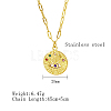 Stainless Steel Rhinestone Flat Round with Eye Pendant Necklaces LS9934-1-2