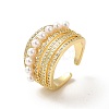Clear Cubic Zirconia Multi Line Open Cuff Ring with Plastic Pearl Beaded RJEW-I092-12G-1