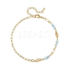 Faceted Cube Natural Larimar Brass Paperclip Chain Anklets with Natural Pearl for Women AJEW-AN00887-2