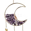 Natural Amethyst Chips Beaded Moon Hanging Sun Catchers HJEW-M004-02-3