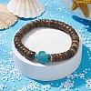 Natural Coconut Disc & Synthetic Turquoise Turtle Beaded Stretch Bracelet BJEW-JB09699-05-2
