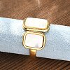 Rectangle 304 Stainless Steel White Shell Cuff Rings for Women RJEW-G346-04G-02-3