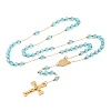 Ion Plating(IP) Crucifix Cross 304 Stainless Steel Rosary Bead Necklaces NJEW-M075-03G-05-1