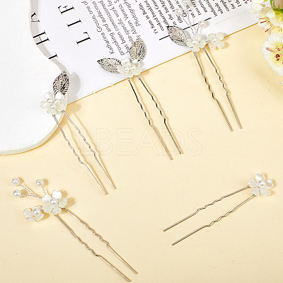 Alloy with Plastic Beads Hair Sticks for Women Girls OHAR-WH20010-08P-1