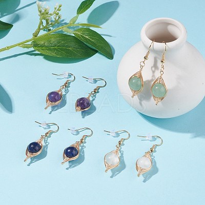 Natural Stone Braided Dangle Earring EJEW-JE04845-1