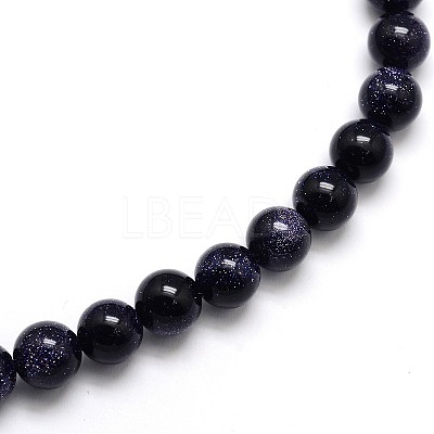 Synthetic Blue Goldstone Round Beads Strands G-O047-11-6mm-1