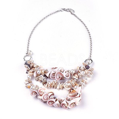Shell Bib Statement Necklaces LS-NJEW-WH0004-01P-1