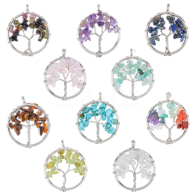 10Pcs 10 Styles Natural & Synthetic Mixed Gemstone Chip Pendants G-HY0001-19-1