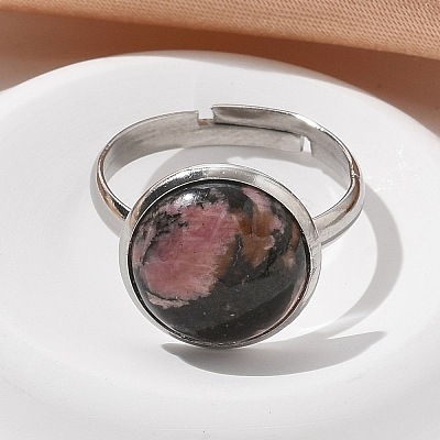 Half Round Natural Rhodonite Finger Rings RJEW-M062-01P-07-1