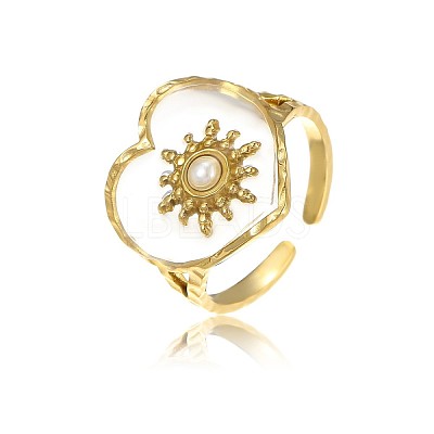 Preserved Flowers 304 Stainless Steel and Epoxy Resin Open Cuff Rings for Women FS-WGCF311-03-1