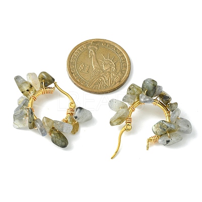 Natural Labradorite Chips Braided Hoop Earrings EJEW-JE04940-19-1