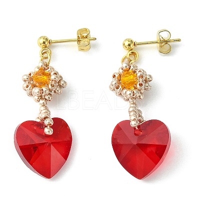 Glass Heart Dangle Stud Earrings EJEW-MZ00113-1