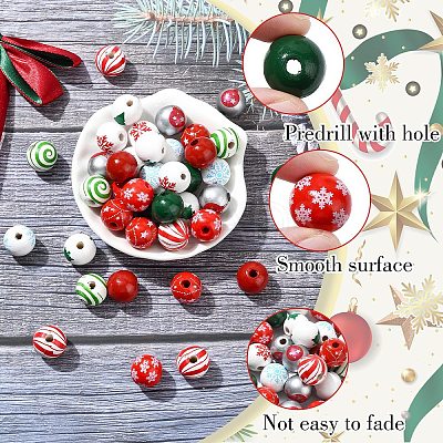 40Pcs 10 Styles Painted Natural Wood European Beads WOOD-YW0001-24-1