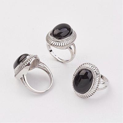 Natural Dyed & Heated Black Agate Finger Rings RJEW-P122-20-1