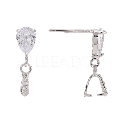 Anti-Tarnish Rhodium Plated 925 Sterling Silver Dangle Stud Earing Settings STER-K038-008P-1