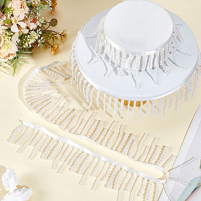 2 Yards Plastic Imitation Pearl & Polyester Beaded Trim Garland Strand OCOR-CY0004-08-1