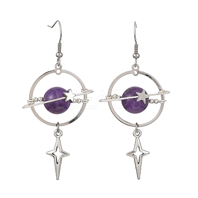 Natural Amethyst & Alloy Pendant Dangle Earrings EJEW-TA00818-04-1