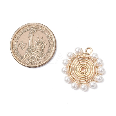 4Pcs 4 Styles Shell Pearl Round Beaded Copper Wire Wrapped Pendants PALLOY-TA00328-1
