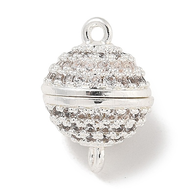 Brass Micro Pave Clear Cubic Zirconia Magnetic Clasps KK-P284-01B-S-1