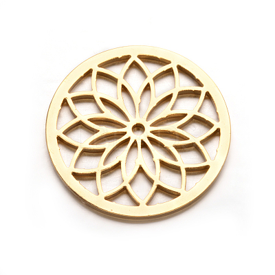Ion Plating(IP) Flat Round with Flower 304 Stainless Steel Beads STAS-F079-04G-1