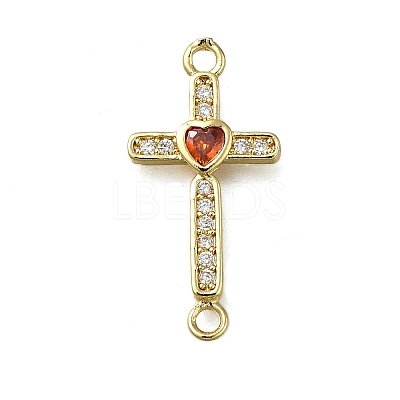 Brass Orange Red Cubic Zirconia Cross Connector Charms ZIRC-I070-018G-1