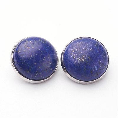 Natural Dyed Lapis Lazuli Brass Clip-on Earrings EJEW-A051-A008-1