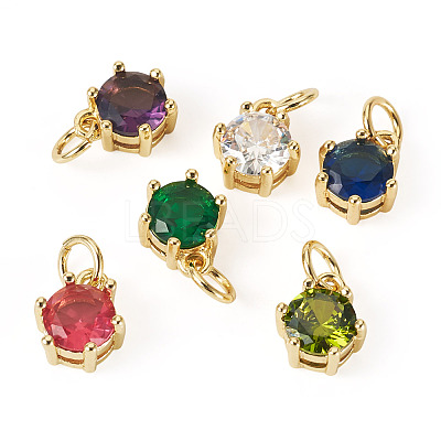 6Pcs 6 Colors Brass Pave Cubic Zirconia Pendants KK-TA0002-15-1