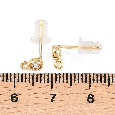 Brass Clear Cubic Zirconia Stud Earring Findings EJEW-A155-03B-G-1