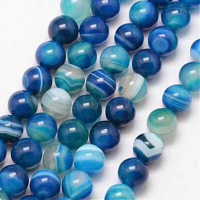 Natural Striped Agate/Banded Agate Bead Strands G-K166-13-8mm-06-1